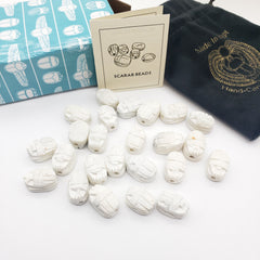Egyptian Scarab Beads Set of 24 Extra Small - White - Made in Egypt
