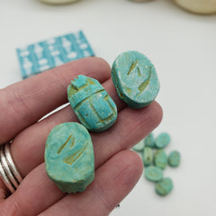 Egyptian Scarab Beads Set of 12 Small - Green Soapstone - Made in Egypt