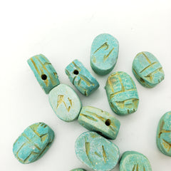 Egyptian Scarab Beads Set of 12 Small - Green Soapstone - Made in Egypt
