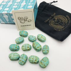 Egyptian Scarab Beads Set of 12 Small - Green Soapstone - Made in Egypt