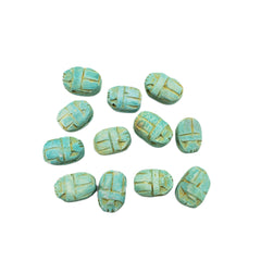 Egyptian Scarab Beads Set of 12 Small - Green Soapstone - Made in Egypt