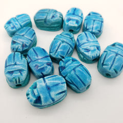 Egyptian Scarab Beads Set of 12 Medium - Vertical Drilled - Light Blue Soapstone - Made in Egypt