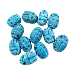 Egyptian Scarab Beads Set of 12 Medium - Vertical Drilled - Light Blue Soapstone - Made in Egypt