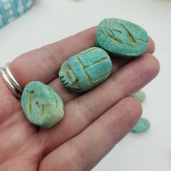 Egyptian Scarab Beads Set of 12 Medium - Green Soapstone - Made in Egypt