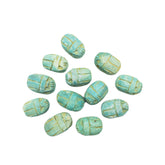 Egyptian Scarab Beads Set of 12 Medium - Green Soapstone - Made in Egypt