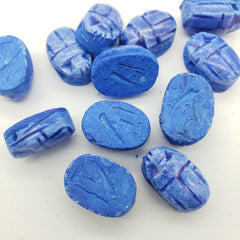 Ägyptische Skarabäusperlen, 12er-Set, mittel- bis dunkelblauer Speckstein, hergestellt in Ägypten