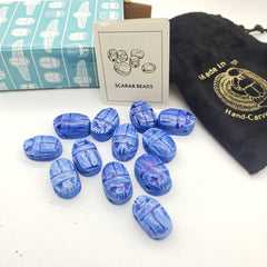 Ägyptische Skarabäusperlen, 12er-Set, mittel- bis dunkelblauer Speckstein, hergestellt in Ägypten