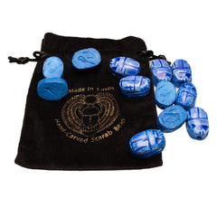 Egyptian Scarab Beads Set of 12 Medium - Vertical Drilled - Dark Blue Soapstone - Made in Egypt