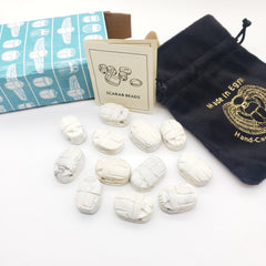 Ägyptische Skarabäusperlen, 12er-Set, mittelgroß – Weißer Speckstein – Hergestellt in Ägypten