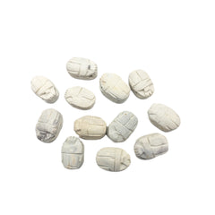 Ägyptische Skarabäusperlen, 12er-Set, mittelgroß – Weißer Speckstein – Hergestellt in Ägypten