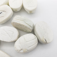 Egyptian Scarab Beads Set of 12 Medium - Vertical Drilled - White Soapstone - Made in Egypt