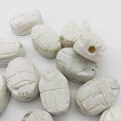 Egyptian Scarab Beads Set of 12 Medium - Vertical Drilled - White Soapstone - Made in Egypt