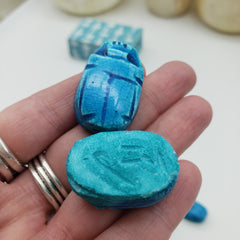 Egyptian Scarab Beads Set of 10 Large - Light Blue Soapstone - Made in Egypt