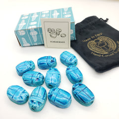 Egyptian Scarab Beads Set of 10 Large - Light Blue Soapstone - Made in Egypt