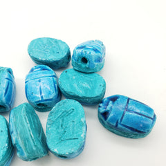 Egyptian Scarab Beads Set of 10 Large - Light Blue Soapstone - Made in Egypt