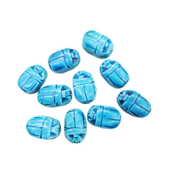 Egyptian Scarab Beads Set of 10 Large - Light Blue Soapstone - Made in Egypt