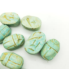 Ägyptische Skarabäusperlen, 10er-Set, groß – Grüner Speckstein – Hergestellt in Ägypten