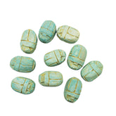 Egyptian Scarab Beads Set of 10 Large - Green Soapstone - Made in Egypt