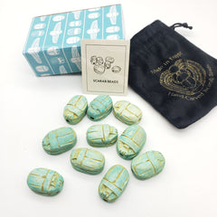 Ägyptische Skarabäusperlen, 10er-Set, groß – Grüner Speckstein – Hergestellt in Ägypten