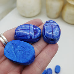 Ägyptische Skarabäusperlen, 10er-Set, groß – Dunkelblauer Speckstein – Hergestellt in Ägypten