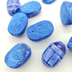 Ägyptische Skarabäusperlen, 10er-Set, groß – Dunkelblauer Speckstein – Hergestellt in Ägypten