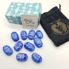 Ägyptische Skarabäusperlen, 10er-Set, groß – Dunkelblauer Speckstein – Hergestellt in Ägypten