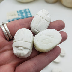 Egyptian Scarab Beads Set of 10 Large - White Soapstone - Made in Egypt