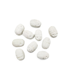 Egyptian Scarab Beads Set of 10 Large - White Soapstone - Made in Egypt