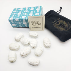 Egyptian Scarab Beads Set of 10 Large - White Soapstone - Made in Egypt