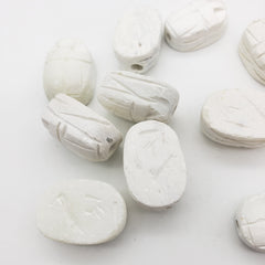 Egyptian Scarab Beads Set of 10 Large - White Soapstone - Made in Egypt