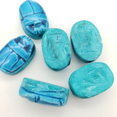 Egyptian Scarab Beads Set of 6 Extra Large - Light Blue Soapstone - Made in Egypt