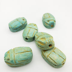 Ägyptische Skarabäusperlen, 6er-Set, extra groß – Grüner Speckstein – Hergestellt in Ägypten
