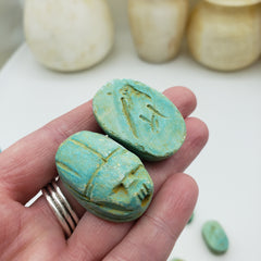 Ägyptische Skarabäusperlen, 6er-Set, extra groß – Grüner Speckstein – Hergestellt in Ägypten