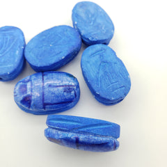 Egyptian Scarab Beads Set of 6 Extra Large - Dark Blue Soapstone - Made in Egypt