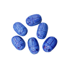 Egyptian Scarab Beads Set of 6 Extra Large - Dark Blue Soapstone - Made in Egypt