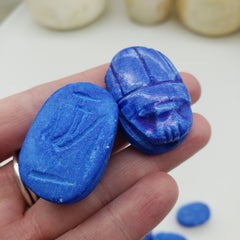 Egyptian Scarab Beads Set of 6 Extra Large - Dark Blue Soapstone - Made in Egypt