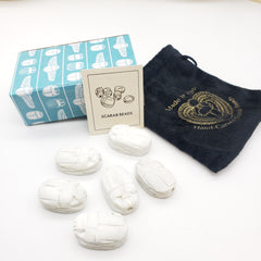 Ägyptische Skarabäusperlen, 6er-Set, extra groß – Weißer Speckstein – Hergestellt in Ägypten