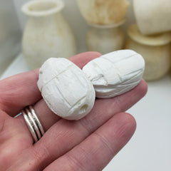 Ägyptische Skarabäusperlen, 6er-Set, extra groß – Weißer Speckstein – Hergestellt in Ägypten