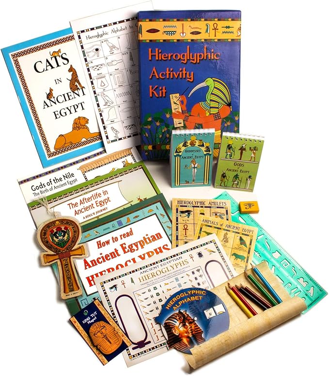 Hieroglyphic Activity Kit with books and educational materials on a white background