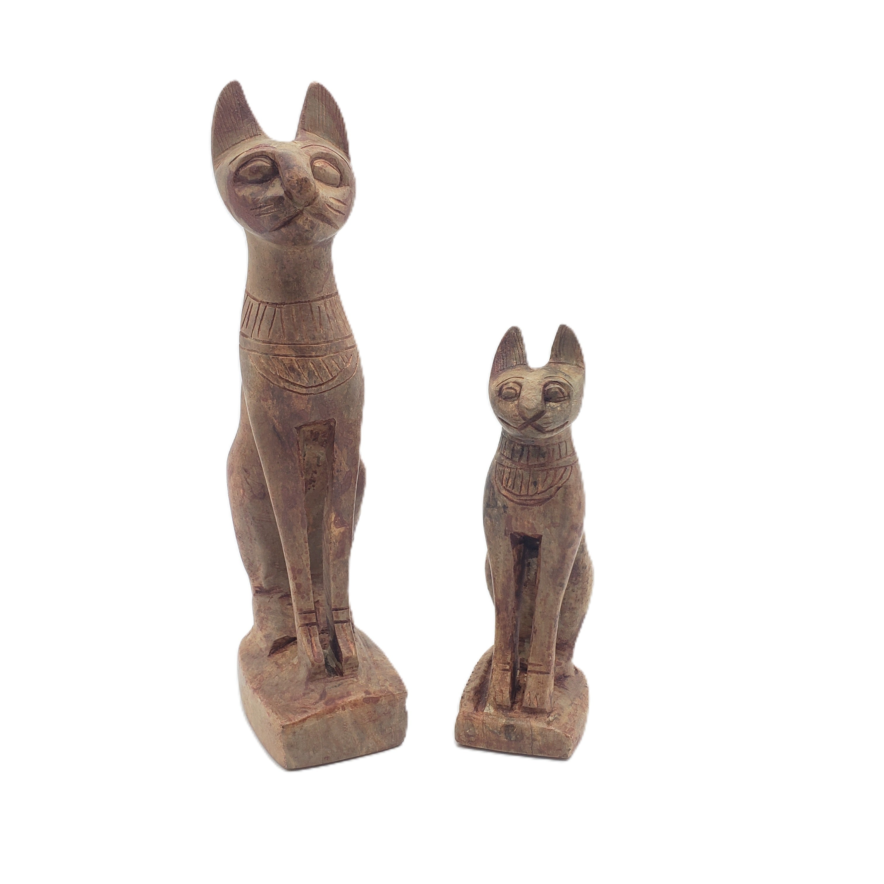 Two stone cat figurines on a white background