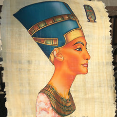 Colorful depiction of an Egyptian Queen on papyrus paper