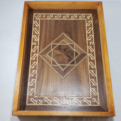 Decorative Inlaid Wooden Tray with Geometric Pattern - Made in Egypt