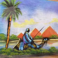 Egyptian Framed Papyrus Painting - Pyramids of Giza and Nile River - Made in Egypt