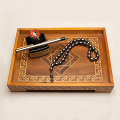 Decorative Inlaid Wooden Tray with Geometric Pattern - Made in Egypt