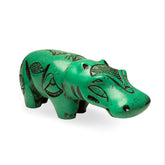 Handmade green hippo statue with hand painted details, made of polymer resin, from Luxor, Egypt.