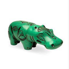 Handmade green hippo statue with hand painted details, made of polymer resin, from Luxor, Egypt.