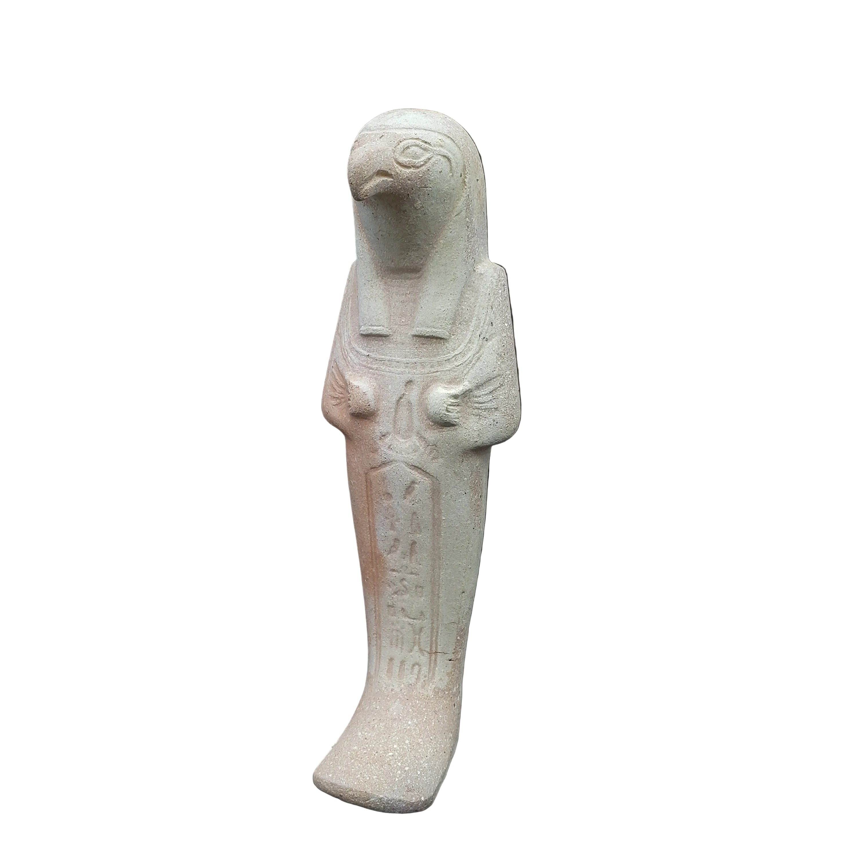 White stone sculpture of a bird on a white background