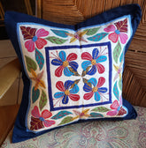 Colorful Blue Floral Pillowcase - Hand-Stitched Egyptian Khayamiya Appliqué - Made In Egypt