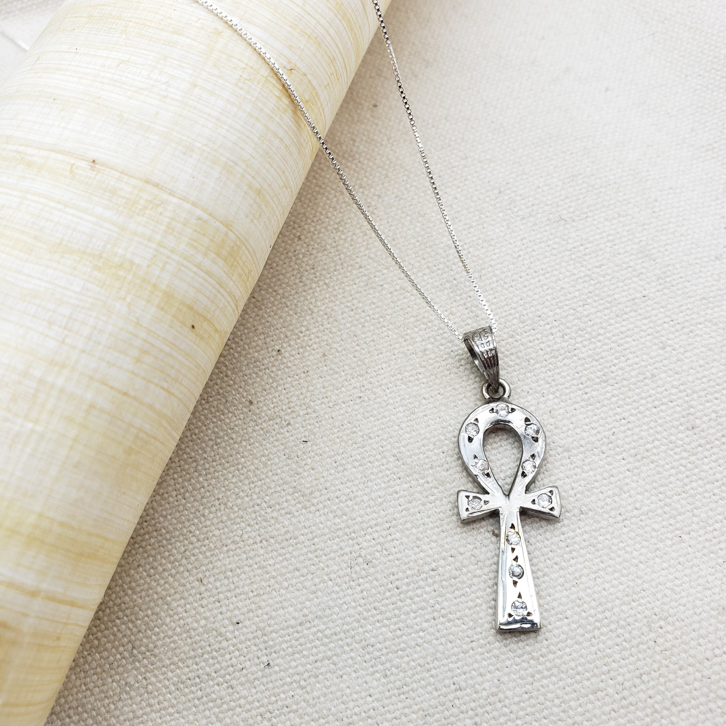 Egyptian Ankh Pendant Necklace with Rhinestones - Made in Egypt