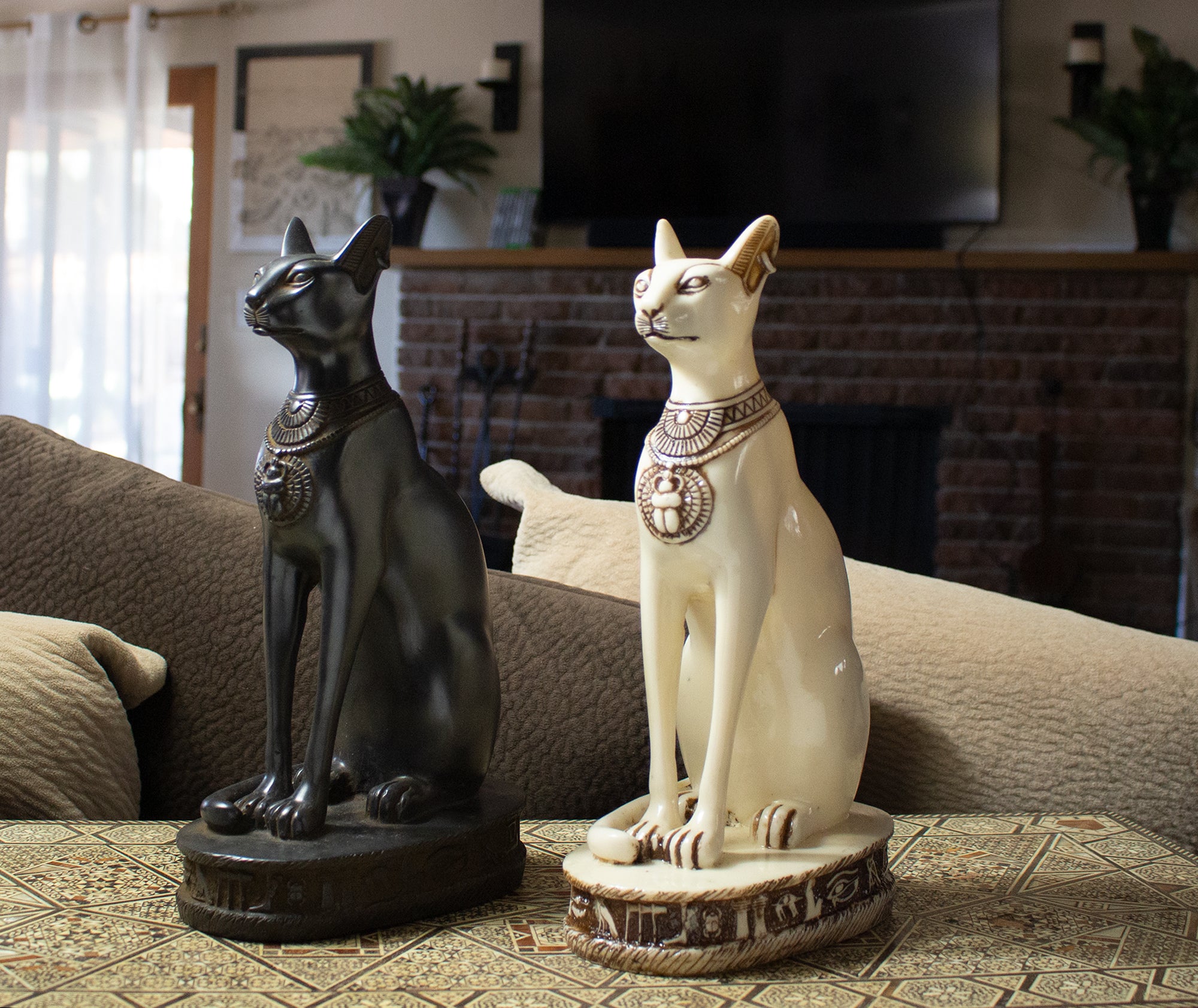 BASTET CAT STATUES - BLACK, WHITE & ANTIQUE